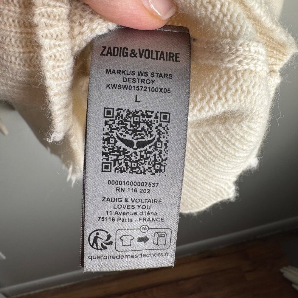 Zadig & Voltaire Markus Stars Cashmere Sweater Black White Size L Unisex $598 - Picture 11 of 11